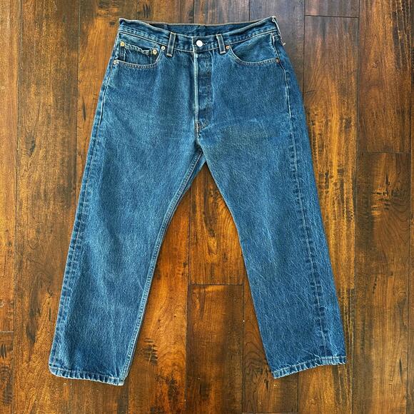 VTG Levis 501 XX Button Fly 90s USA Jeans Denim Straight Capri 34x30 Act 31x25